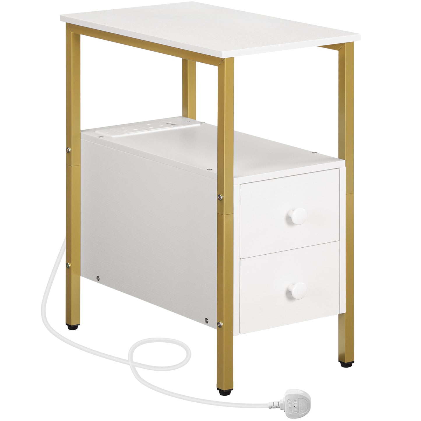 HOOBRO HOOBRO Narrow Side Table, Bedside Table Charging Station, USB Ports & Power Outlets, storage for bedroom - top view