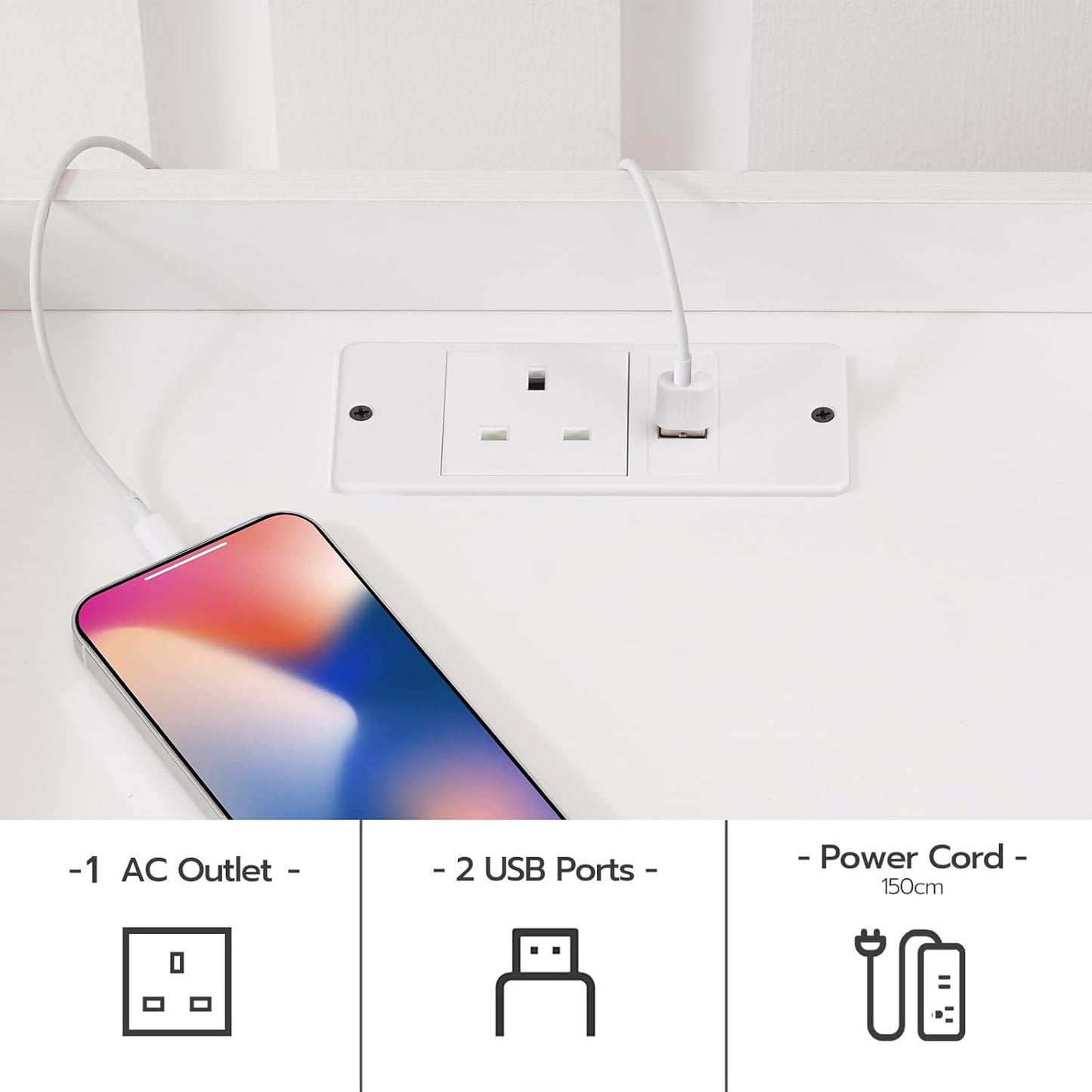 HOOBRO Bedside Table with Charging Station and LED Lights, Side Table with Socket and 2 USB Ports, Sofa End Table with 2 Drawers, Nightstand with Storage, for Bedroom, Living Room