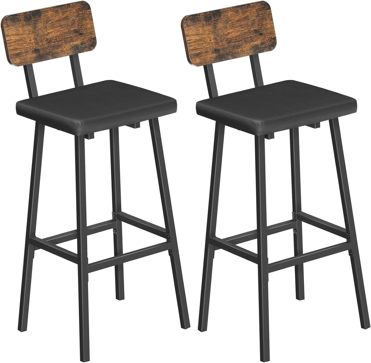 HOOBRO HOOBRO Bar Stools, Breakfast Bar Stools 2, PU Upholstered Tall Bar Chairs, Industrial seating for kitchen - front view