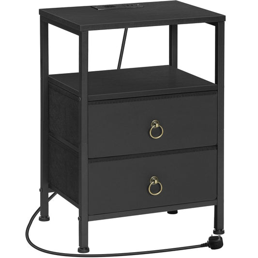 HOOBRO Bedside Table with Charging Station, Side Table with 2 USB Ports and Outlet, End Tables with 2 Fabric Drawers, Nightstand for Small Spaces