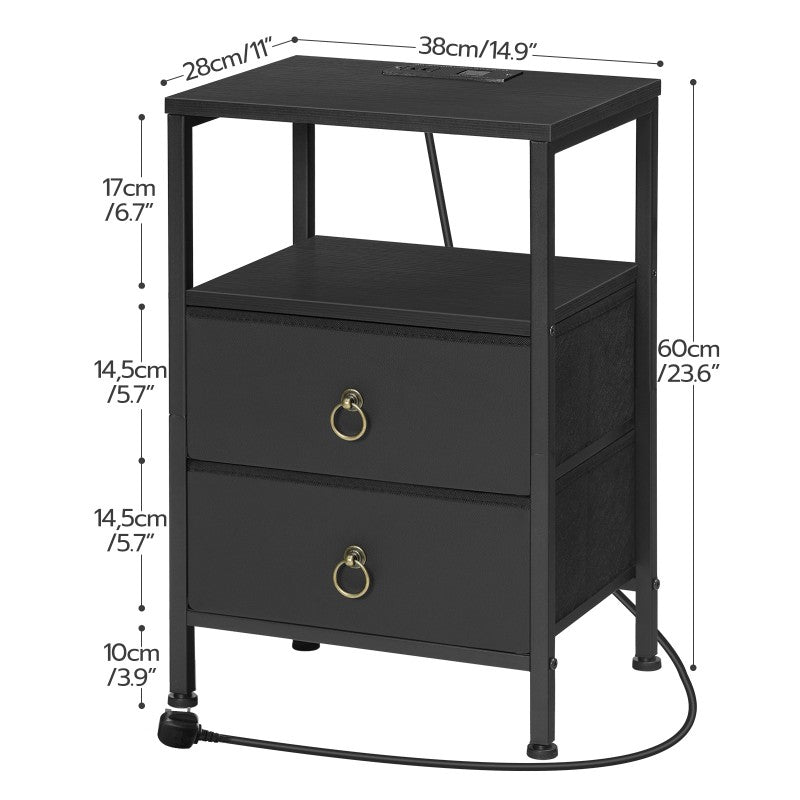 HOOBRO Bedside Table with Charging Station, Side Table with 2 USB Ports and Outlet, End Tables with 2 Fabric Drawers, Nightstand for Small Spaces