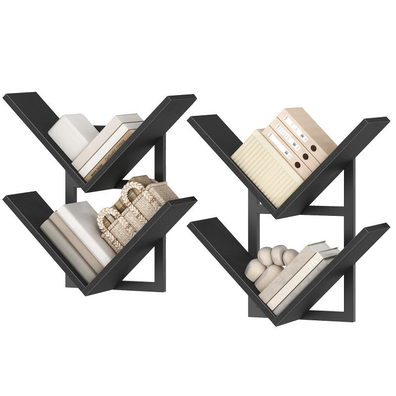 HOOBRO Floating Shelves for Wall, Set of 2, V-Shaped Wall Mounted Shelves for Storage Racks, Metal Frame, Room Decor, for Living Room, Bedroom, Study, Bathroom