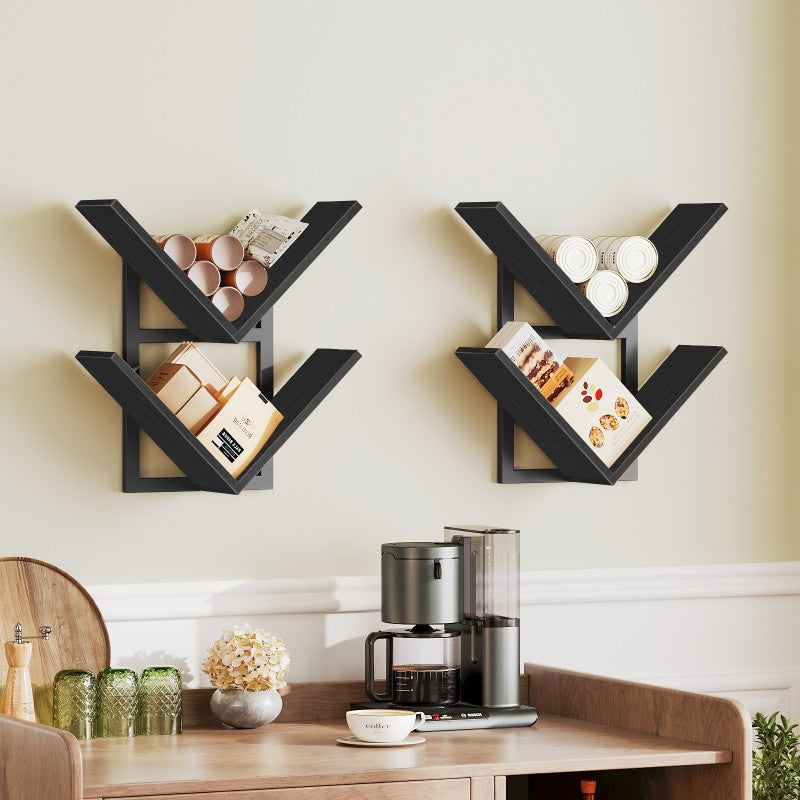 HOOBRO Floating Shelves for Wall, Set of 2, V-Shaped Wall Mounted Shelves for Storage Racks, Metal Frame, Room Decor, for Living Room, Bedroom, Study, Bathroom
