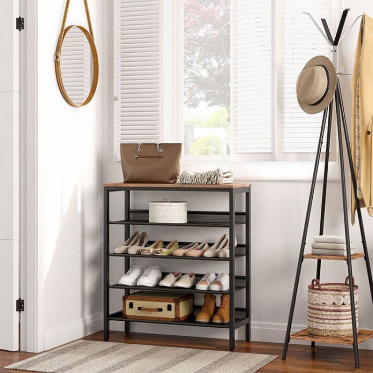 HOOBRO Shoe Rack, 5-Tier Shoe Storage Unit Flat & Slant Adjustable Shoe Organizer Shelf for 16 Pairs, Durable and Stable, for Entryway, Hallway, Closet, Dorm Room, Industrial