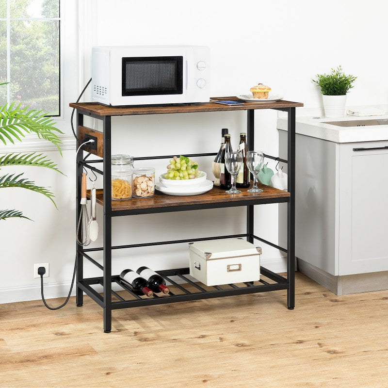 HOOBRO Kitchen Island with Storage, 3 Tier Coffee Station and Microwave Stand, Kitchen Island Table with Power Outlet, for Home, Dining Room