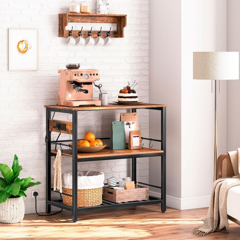 HOOBRO Kitchen Island with Storage, 3 Tier Coffee Station and Microwave Stand, Kitchen Island Table with Power Outlet, for Home, Dining Room