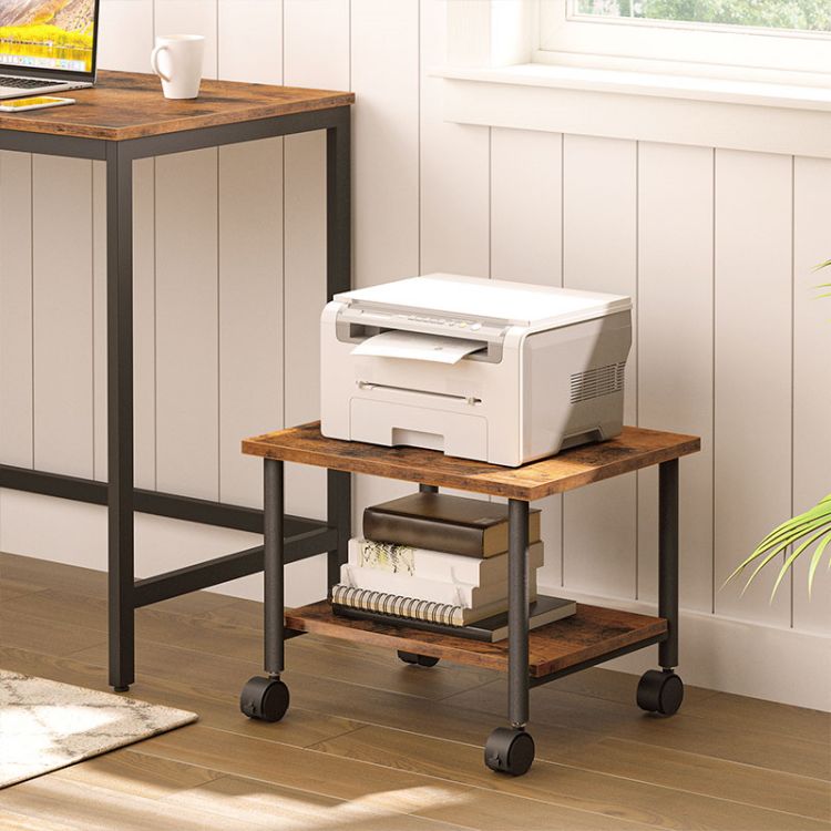 HOOBRO Printer Stand, 2-Tier Industrial Under Desk Printer Cart with Shelf, Mobile Heavy Duty Storage Rack on Wheels for Home, Office