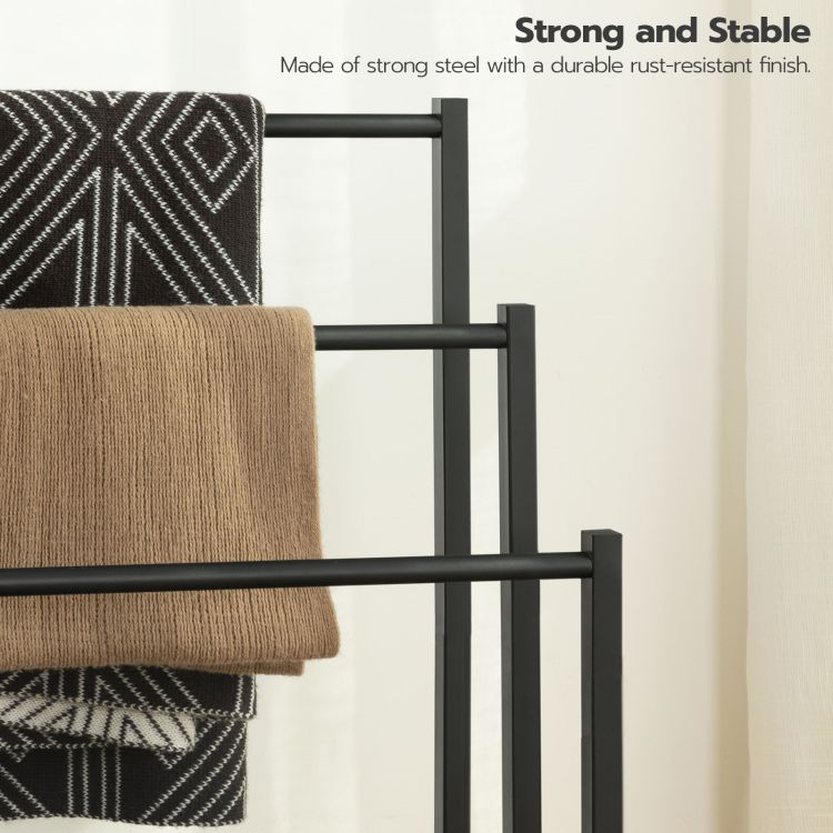 HOOBRO Freestanding Towel Rack, 3 Tier Metal, Blanket Ladder Holder for Bathroom, 16.9"L x 11"W x 31.9"H, Industrial Drying and Display Rack with Shelf