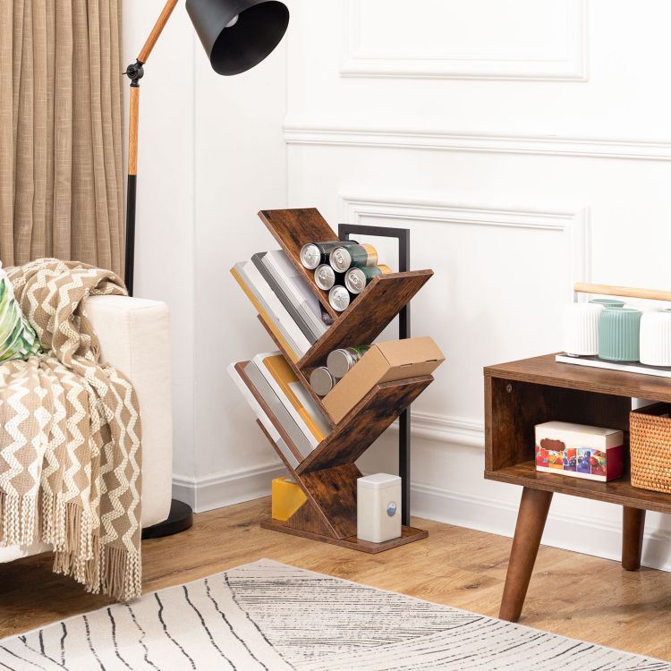 HOOBRO Tree Bookshelf, Tree Shaped Book Shelves, Floor Free Standing Desktop Bookshelf, Display Book Magazine CDs Rack