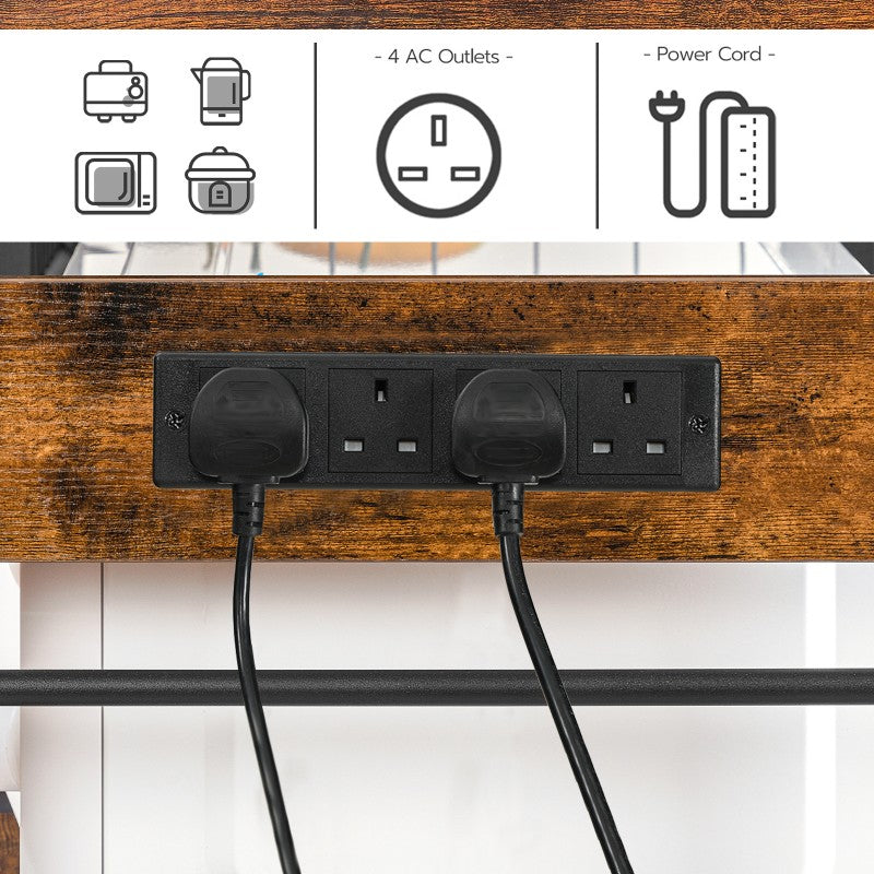 HOOBRO Bakers Rack with Power Outlet, Microwave Stand with 4 S-Hooks, Kitchen Storage Rack with Storage Shelves, Coffee Bar, Easy to Assemble