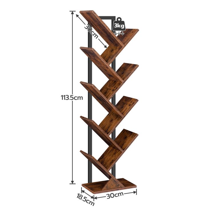HOOBRO Tree Bookshelf Tall, 9-Tier Floor Standing Book Shelf, Tall Bookcase for CDs Albums, for Living Room