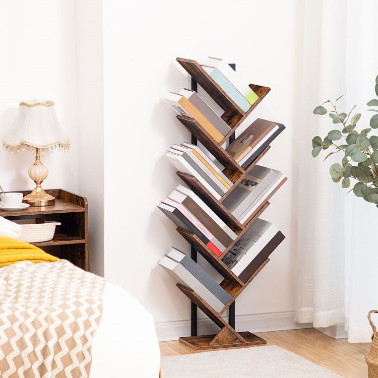 HOOBRO Tree Bookshelf Tall, 9-Tier Floor Standing Book Shelf, Tall Bookcase for CDs Albums, for Living Room