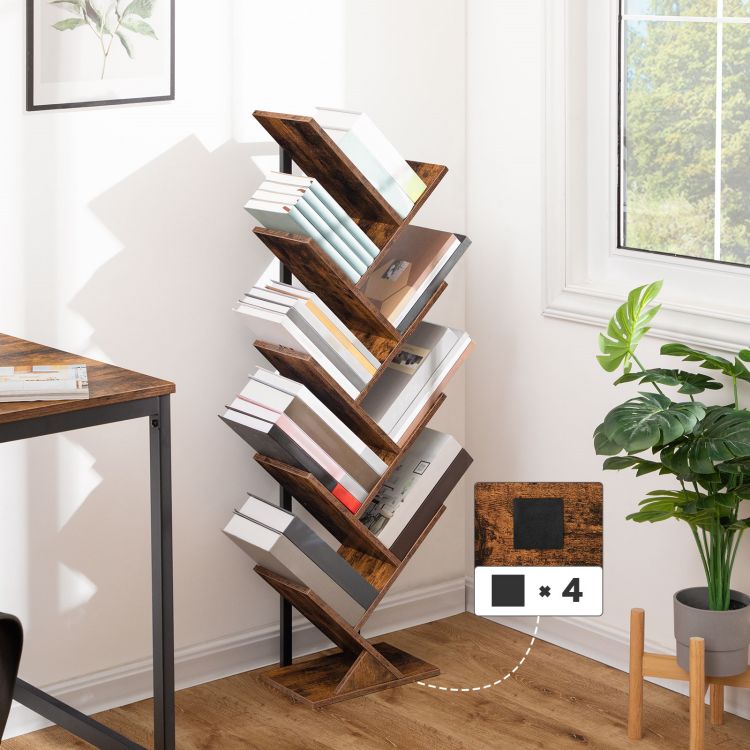 HOOBRO Tree Bookshelf Tall, 9-Tier Floor Standing Book Shelf, Tall Bookcase for CDs Albums, for Living Room