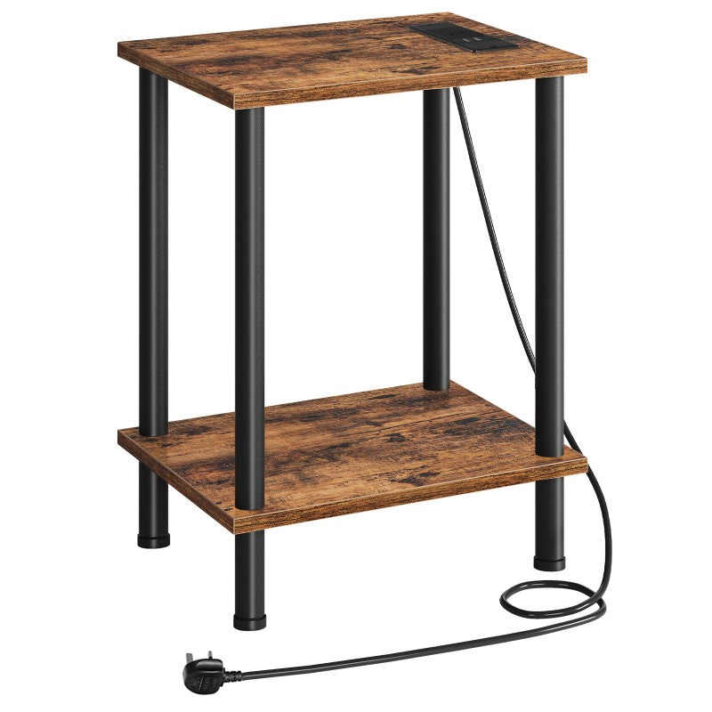 HOOBRO Side Table with Charging Station, Bedside Table with USB Ports and Outlet, End Table with 2-Layer Storage Shelves for Living Room, Bedroom, 38 x 28 x 55 cm