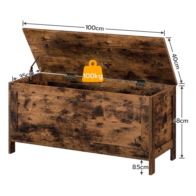 HOOBRO Wooden Storage Chest, Large Trunks Storage, Toy Chests with Lid, Blanket Box Organizer Unit, Bed End Storage Bench, 100 x 40 x 48 cm, for Entryway, Hallway, Bedroom