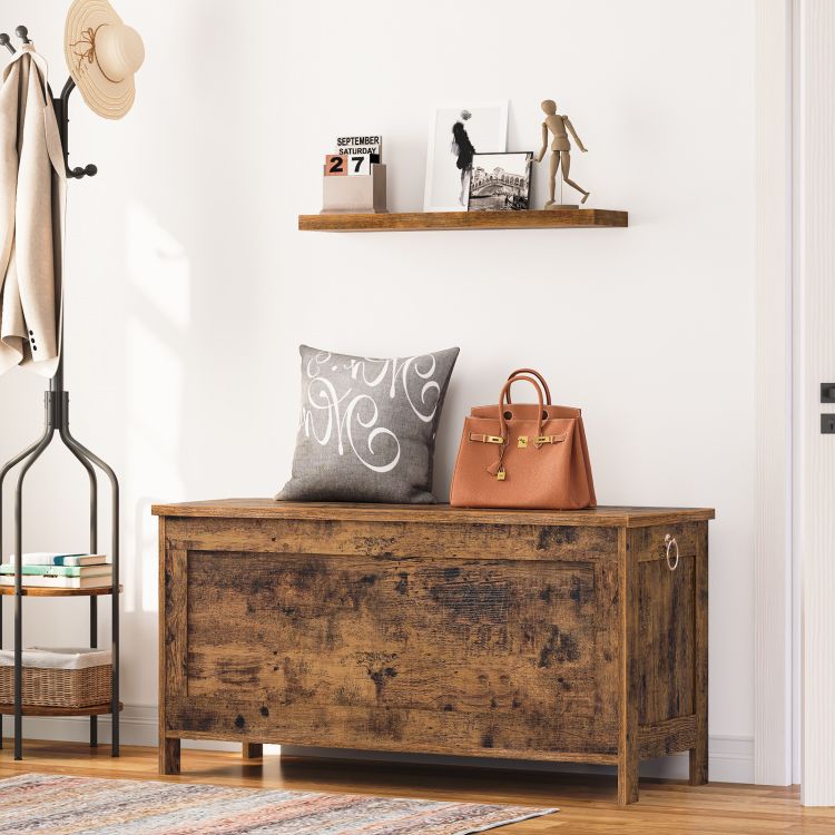 HOOBRO Wooden Storage Chest, Large Trunks Storage, Toy Chests with Lid, Blanket Box Organizer Unit, Bed End Storage Bench, 100 x 40 x 48 cm, for Entryway, Hallway, Bedroom