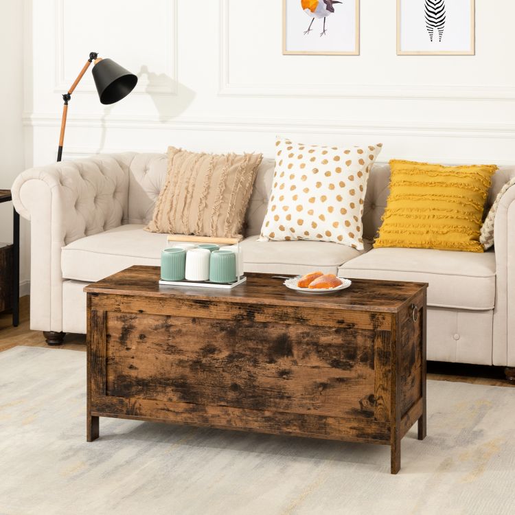 HOOBRO Wooden Storage Chest, Large Trunks Storage, Toy Chests with Lid, Blanket Box Organizer Unit, Bed End Storage Bench, 100 x 40 x 48 cm, for Entryway, Hallway, Bedroom