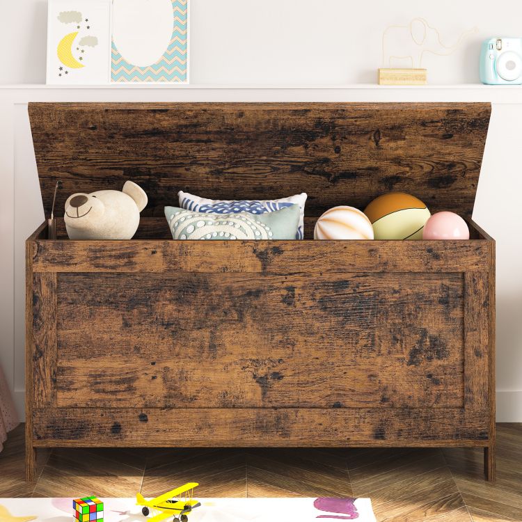 HOOBRO Wooden Storage Chest, Large Trunks Storage, Toy Chests with Lid, Blanket Box Organizer Unit, Bed End Storage Bench, 100 x 40 x 48 cm, for Entryway, Hallway, Bedroom