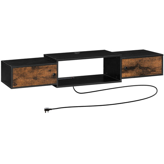 HOOBRO Floating TV Stand Cabinet, Modern Wall Mounted TV Cabinet with Power Outlet, Entertainment Media Console Shelf Cabinet for Under TV Storage, Living Room