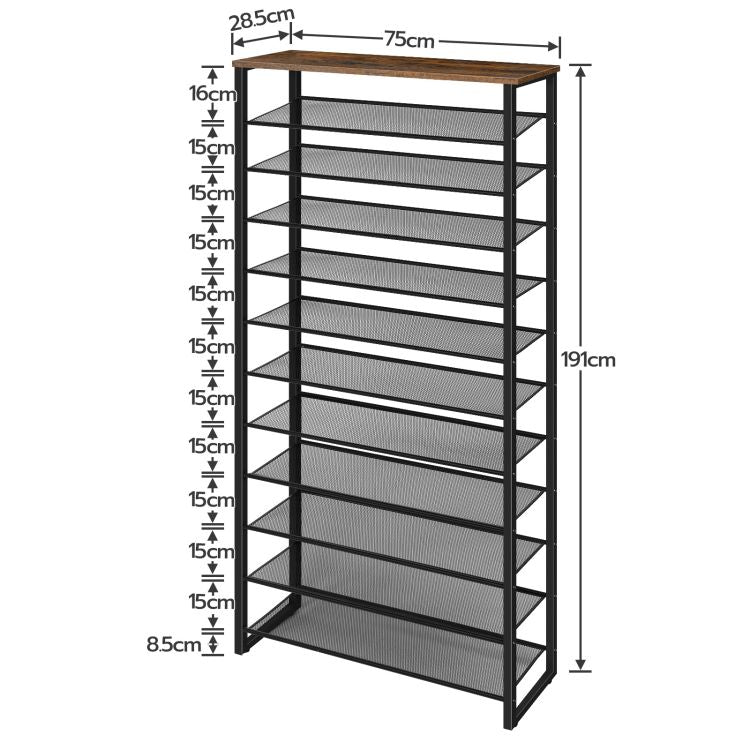 HOOBRO 12-Tier Tall Shoe Rack, Large Capacity Shoe Storage Organizer, Tall Shoe Shelf Front Door Entrance, 75 x 28.5 x 191 cm, Holds 35-45 Pairs of Shoes, Metal Mesh