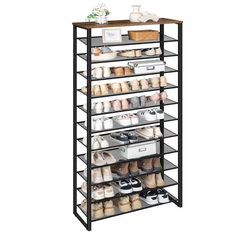 HOOBRO 12-Tier Tall Shoe Rack, Large Capacity Shoe Storage Organizer, Tall Shoe Shelf Front Door Entrance, 75 x 28.5 x 191 cm, Holds 35-45 Pairs of Shoes, Metal Mesh