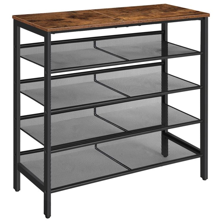 HOOBRO Shoe Rack, 5-Tier Shoe Storage with Adjustable Mesh Shelves, 16-20 Pairs of Shoes, Stable and Durable, Spacious Top, Freestanding, Metal, Industrial, for Entryway, Closet