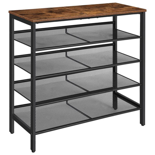 HOOBRO Shoe Rack, 5-Tier Shoe Storage with Adjustable Mesh Shelves, 16-20 Pairs of Shoes, Stable and Durable, Spacious Top, Freestanding, Metal, Industrial, for Entryway, Closet