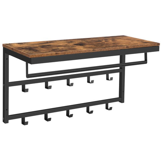 Wall-Mounted Coat Rack with 10 Hooks and Shelf, Rails, Suitable for Hallway, Living Room, Bedroom, Bathroom, Industrial Style