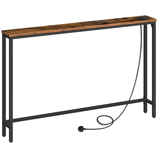 HOOBRO Console Table with Charging Station, 120 cm Slim Console Table for Hallway, Behind Sofa Table, for Entryway, Living Room, Small Spaces, Metal Frame