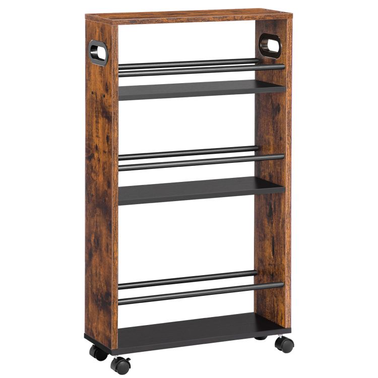HOOBRO 4-Tier Slim Rolling Cart, Storage Cart for Laundry Room, Narrow Kitchen Cart with Handle and Lockable Casters, Space Saving, Easy Assembly, for Kitchen, Bathroom