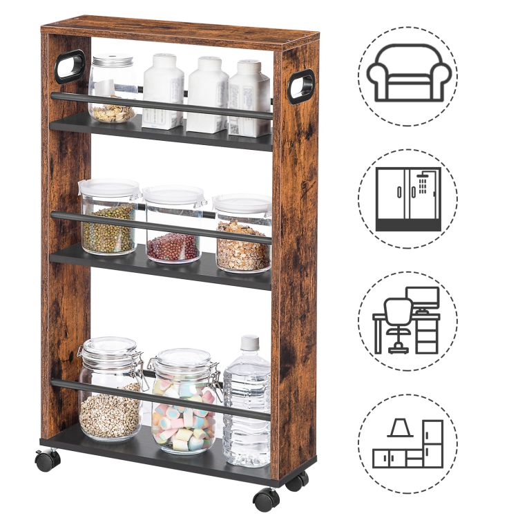 HOOBRO 4-Tier Slim Rolling Cart, Storage Cart for Laundry Room, Narrow Kitchen Cart with Handle and Lockable Casters, Space Saving, Easy Assembly, for Kitchen, Bathroom