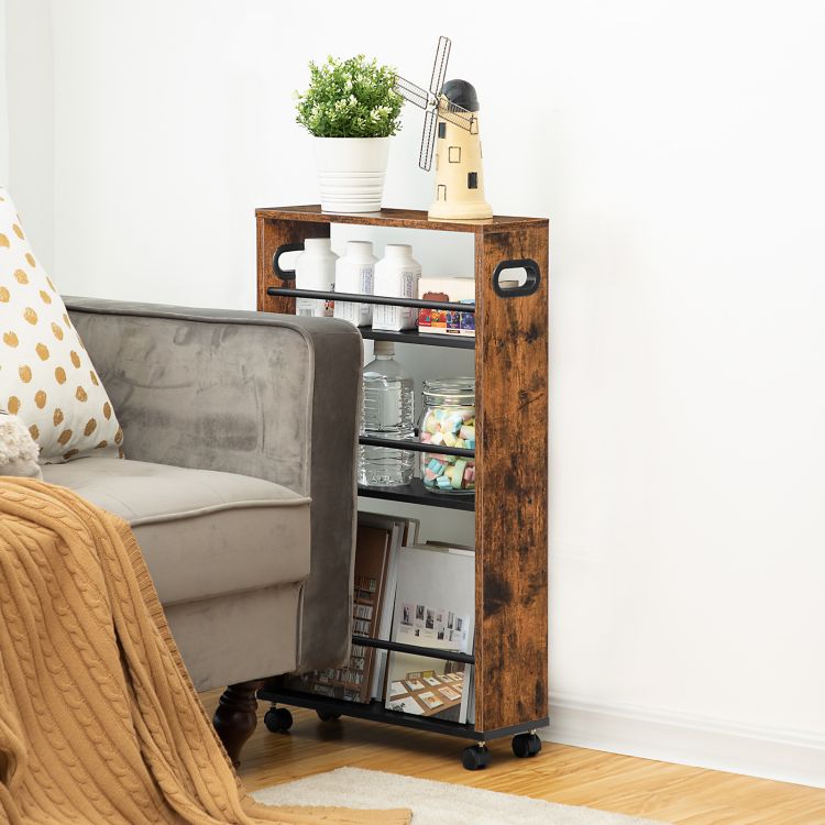 HOOBRO 4-Tier Slim Rolling Cart, Storage Cart for Laundry Room, Narrow Kitchen Cart with Handle and Lockable Casters, Space Saving, Easy Assembly, for Kitchen, Bathroom