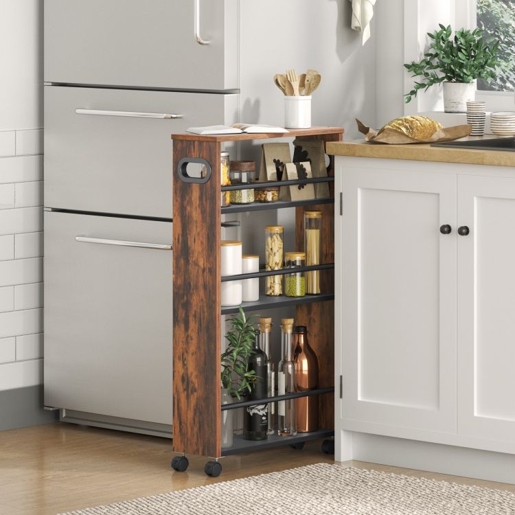 HOOBRO 4-Tier Slim Rolling Cart, Storage Cart for Laundry Room, Narrow Kitchen Cart with Handle and Lockable Casters, Space Saving, Easy Assembly, for Kitchen, Bathroom