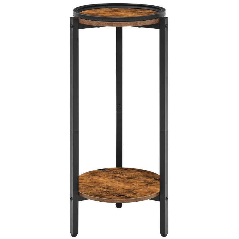 HOOBRO Tall Round Side Table, 2-Tier Sofa Side Table, Small Bedside Tables Telephone Table, Wooden Accent Coffee Table Small Tables for Living Room, Hallway, Bedroom