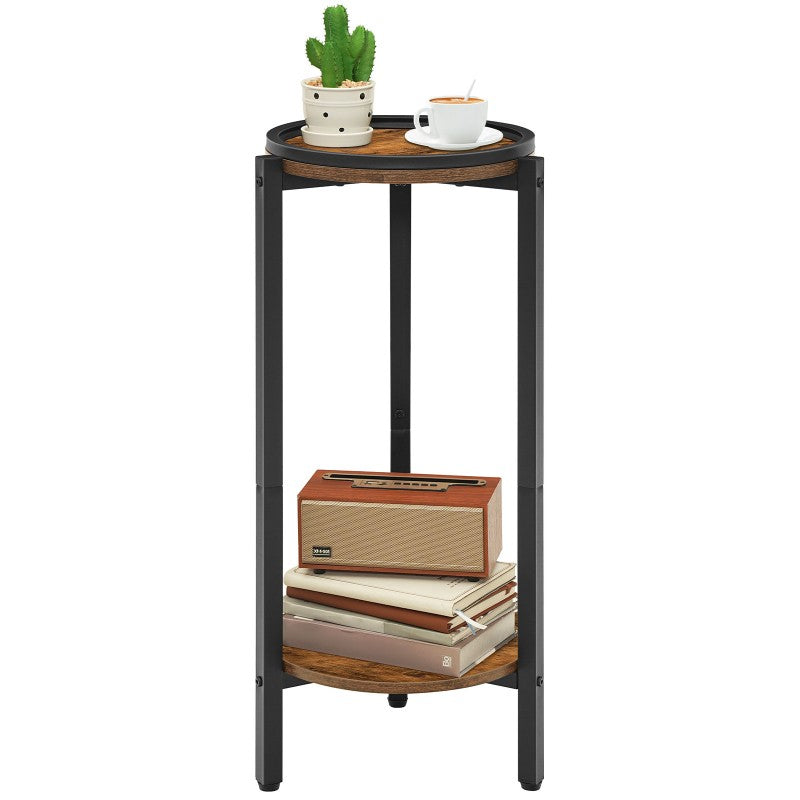 HOOBRO Tall Round Side Table, 2-Tier Sofa Side Table, Small Bedside Tables Telephone Table, Wooden Accent Coffee Table Small Tables for Living Room, Hallway, Bedroom