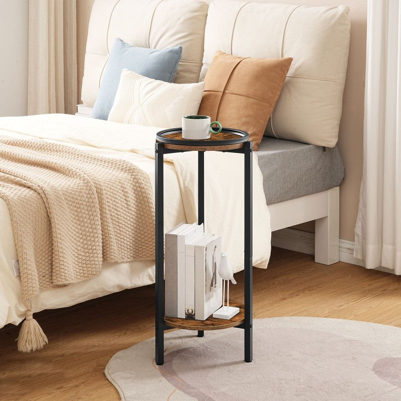 HOOBRO Tall Round Side Table, 2-Tier Sofa Side Table, Small Bedside Tables Telephone Table, Wooden Accent Coffee Table Small Tables for Living Room, Hallway, Bedroom