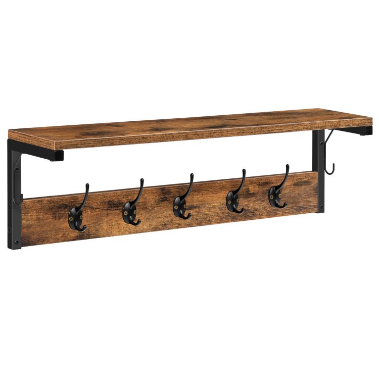 HOOBRO Coat Rack Shelf Wall-Mounted, Coat Hook with 7 Hooks and Shelf, 70 cm Hallway Coat Rack, Wall Floating Shelf with Hat Rack, for Bathroom, Kitchen, Laundry Room