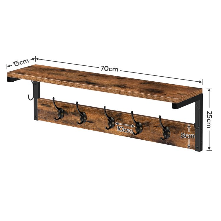 HOOBRO Coat Rack Shelf Wall-Mounted, Coat Hook with 7 Hooks and Shelf, 70 cm Hallway Coat Rack, Wall Floating Shelf with Hat Rack, for Bathroom, Kitchen, Laundry Room