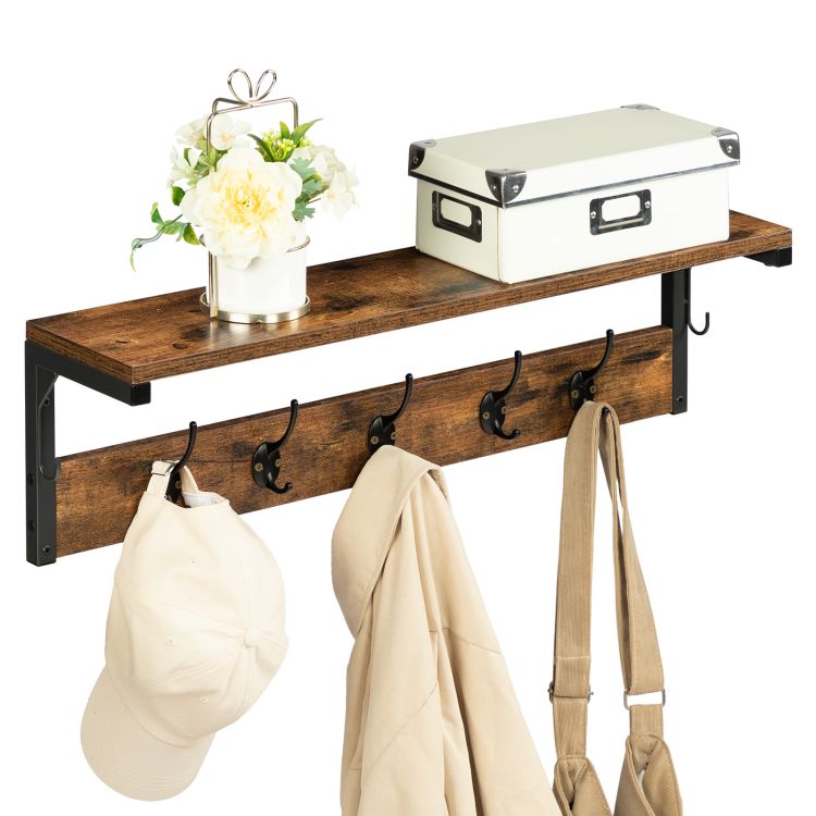 HOOBRO Coat Rack Shelf Wall-Mounted, Coat Hook with 7 Hooks and Shelf, 70 cm Hallway Coat Rack, Wall Floating Shelf with Hat Rack, for Bathroom, Kitchen, Laundry Room