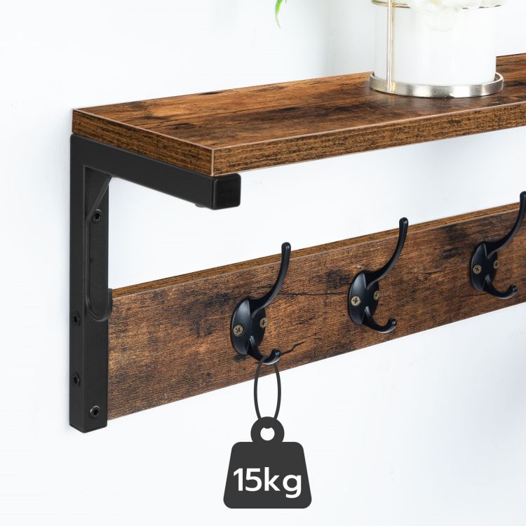 HOOBRO Coat Rack Shelf Wall-Mounted, Coat Hook with 7 Hooks and Shelf, 70 cm Hallway Coat Rack, Wall Floating Shelf with Hat Rack, for Bathroom, Kitchen, Laundry Room