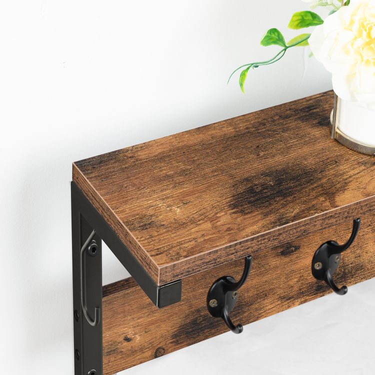 HOOBRO Coat Rack Shelf Wall-Mounted, Coat Hook with 7 Hooks and Shelf, 70 cm Hallway Coat Rack, Wall Floating Shelf with Hat Rack, for Bathroom, Kitchen, Laundry Room