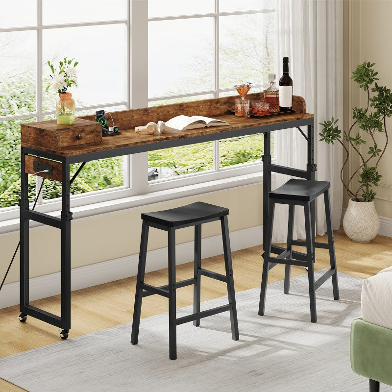 HOOBRO Overbed Table with Wheels, 180 cm Mobile Over Bed Desk with Charging Station, Height Adjustable 84-109 cm, for Bedroom, Living Room, Office