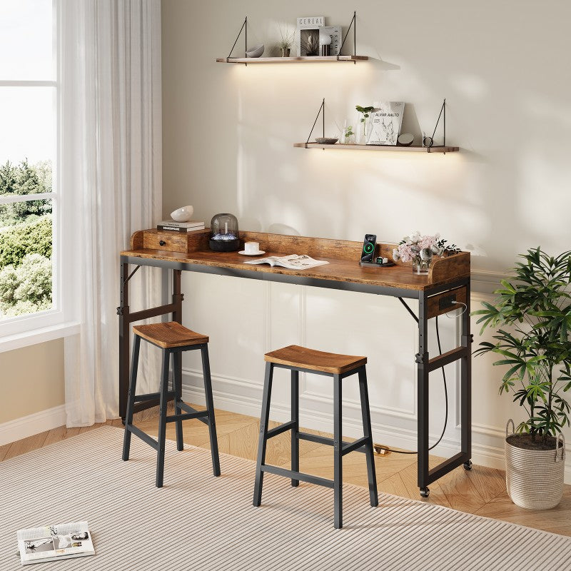 HOOBRO Overbed Table with Wheels, 180 cm Mobile Over Bed Desk with Charging Station, Height Adjustable 84-109 cm, for Bedroom, Living Room, Office