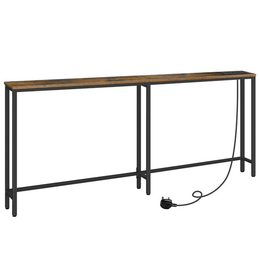 HOOBRO Slim Console Table with Charging Station, 180 cm Long Hallway Table with USB Ports, Behind Sofa Table Narrow for Hallway, Entryway, Foyer, Living Room
