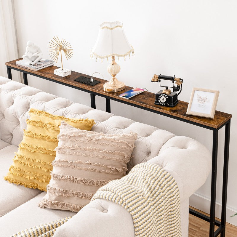 HOOBRO Slim Console Table with Charging Station, 180 cm Long Hallway Table with USB Ports, Behind Sofa Table Narrow for Hallway, Entryway, Foyer, Living Room