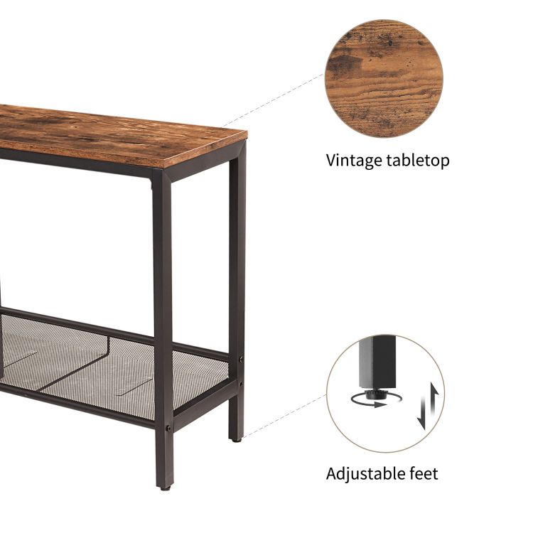 HOOBRO Side Table, Narrow Small Nightstand with Flat or Slant Adjustable Mesh Shelf, End Table for Small Spaces, Easy Assembly, Industrial Design