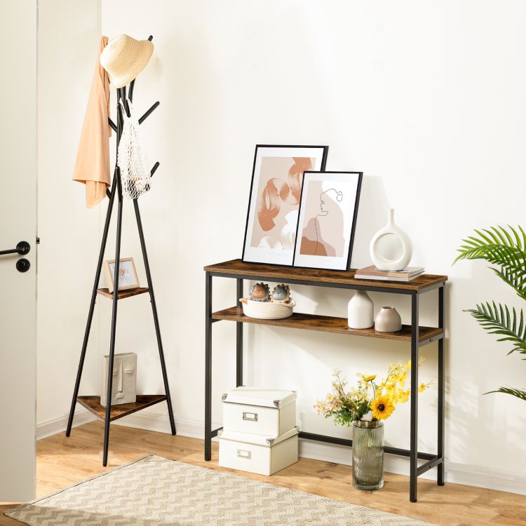 HOOBRO Skinny Console Table with Adjustable Shelf, Entryway Table, Narrow Sofa Table, 2-Tier Side Table for Foyer, Hallway, Kitchen, Bedroom, Industrial Style