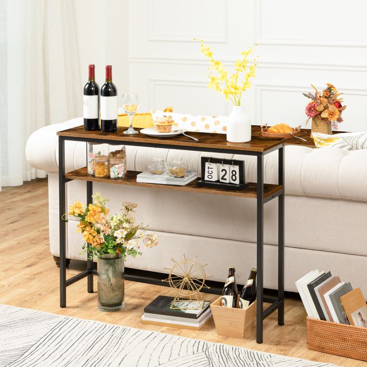 HOOBRO Skinny Console Table with Adjustable Shelf, Entryway Table, Narrow Sofa Table, 2-Tier Side Table for Foyer, Hallway, Kitchen, Bedroom, Industrial Style