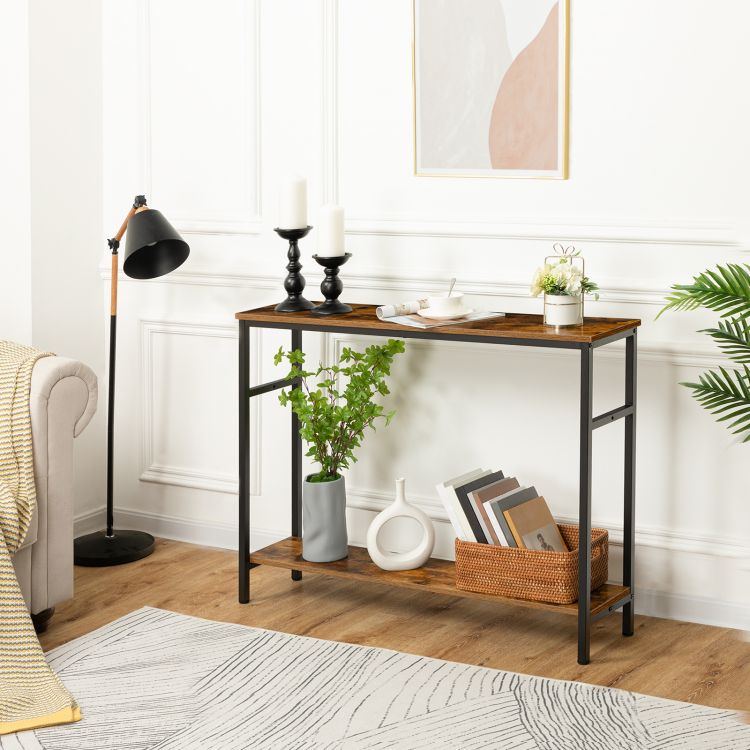 HOOBRO Skinny Console Table with Adjustable Shelf, Entryway Table, Narrow Sofa Table, 2-Tier Side Table for Foyer, Hallway, Kitchen, Bedroom, Industrial Style