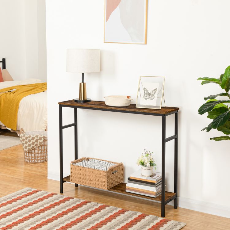 HOOBRO Skinny Console Table with Adjustable Shelf, Entryway Table, Narrow Sofa Table, 2-Tier Side Table for Foyer, Hallway, Kitchen, Bedroom, Industrial Style